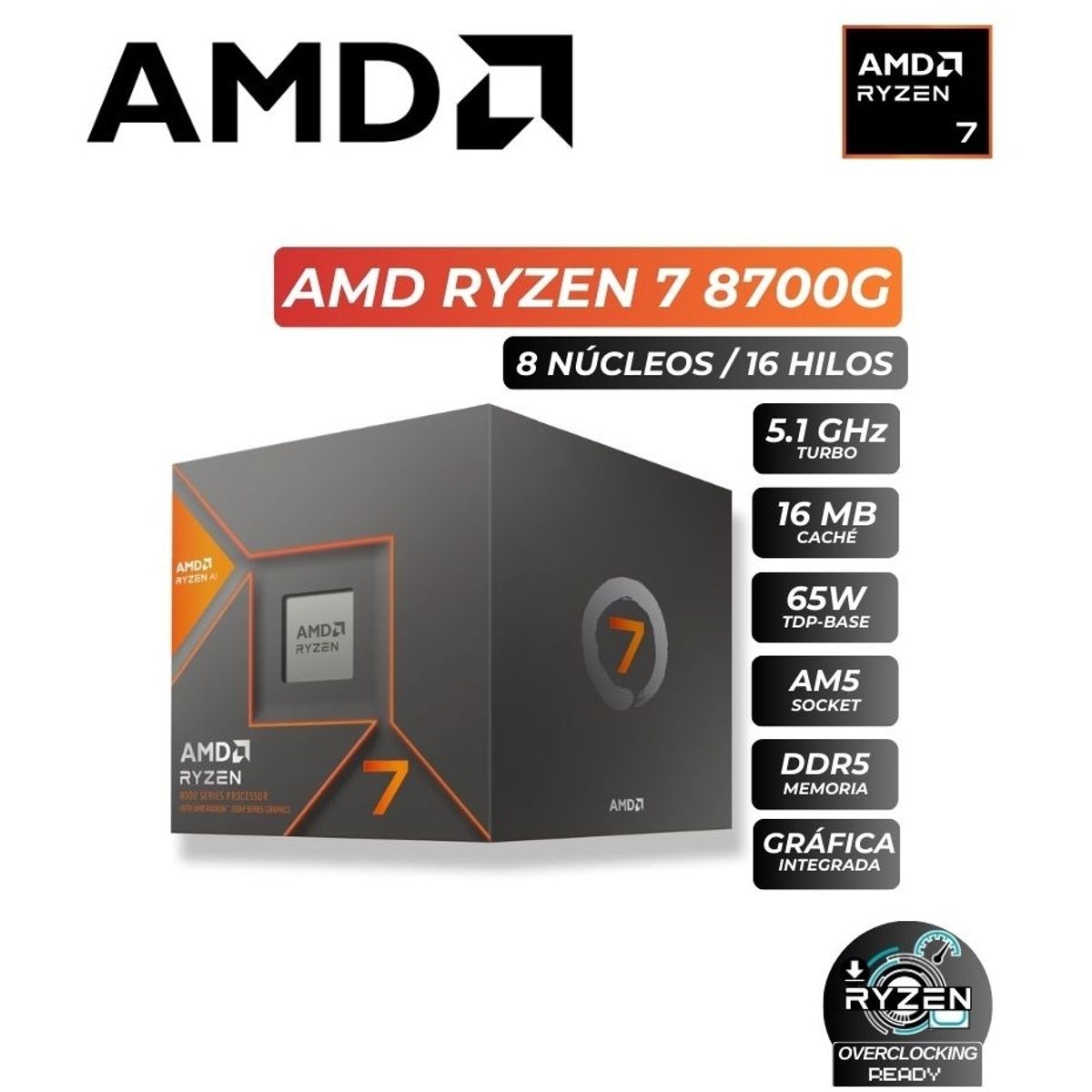 AMD - Computadora PC Completa Ryzen 7 8700G RAM DDR5 16GB SSD 500GB MONITOR 24" FULL HD