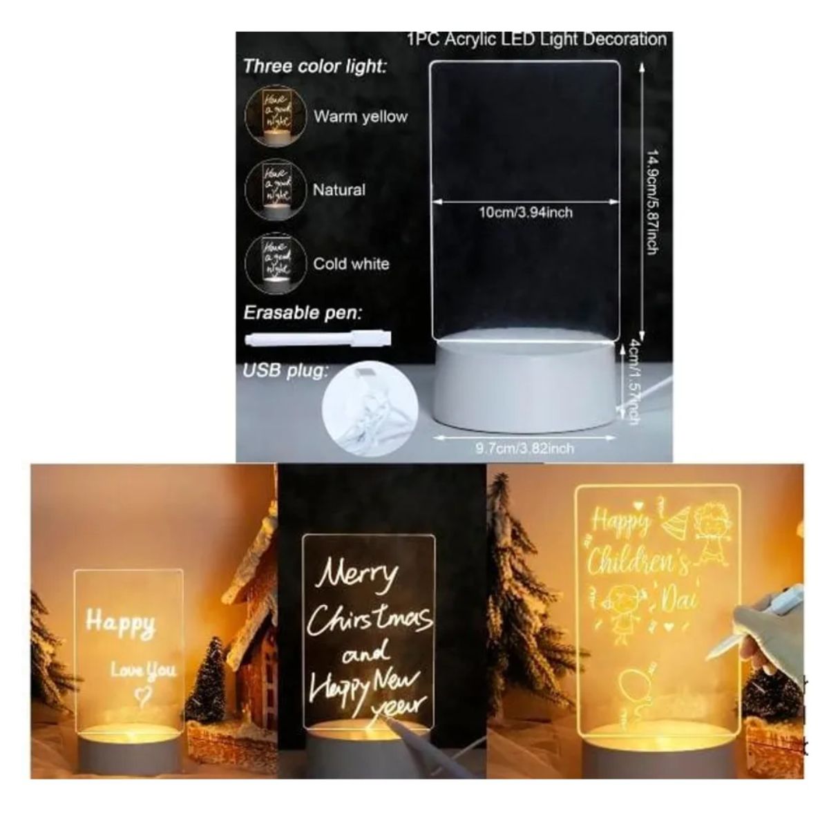 GENERICO - Pizarra de Notas Led Tablero de Mensajes Luminoso