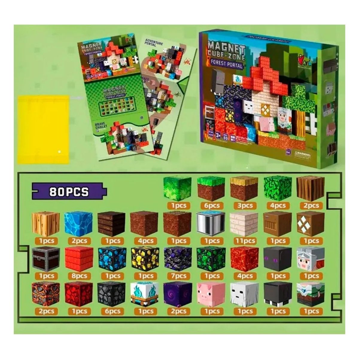 GENERICO - Cubos Magnéticos de Construcción 3D Magnet Cube Zone Diseño Estilo Píxel - Set de 80 Piezas