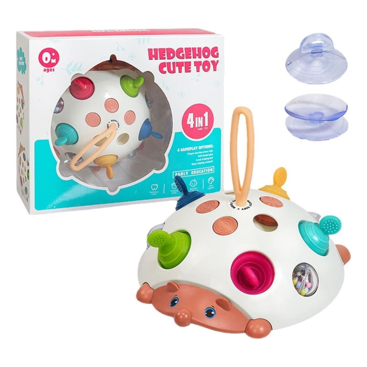 GENERICO - Juguete Sensorial Erizo Montessori 4 en 1: Estimulación Temprana y Motricidad Fina para Bebés