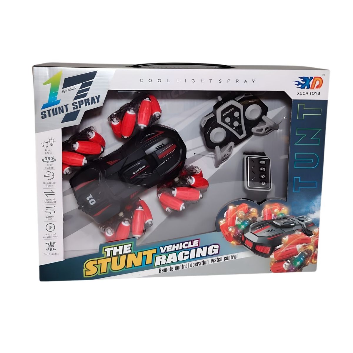 GENERICO - Auto a Control Remoto Acrobático Stunt Spray 360 con Control Reloj y Efecto Nitro