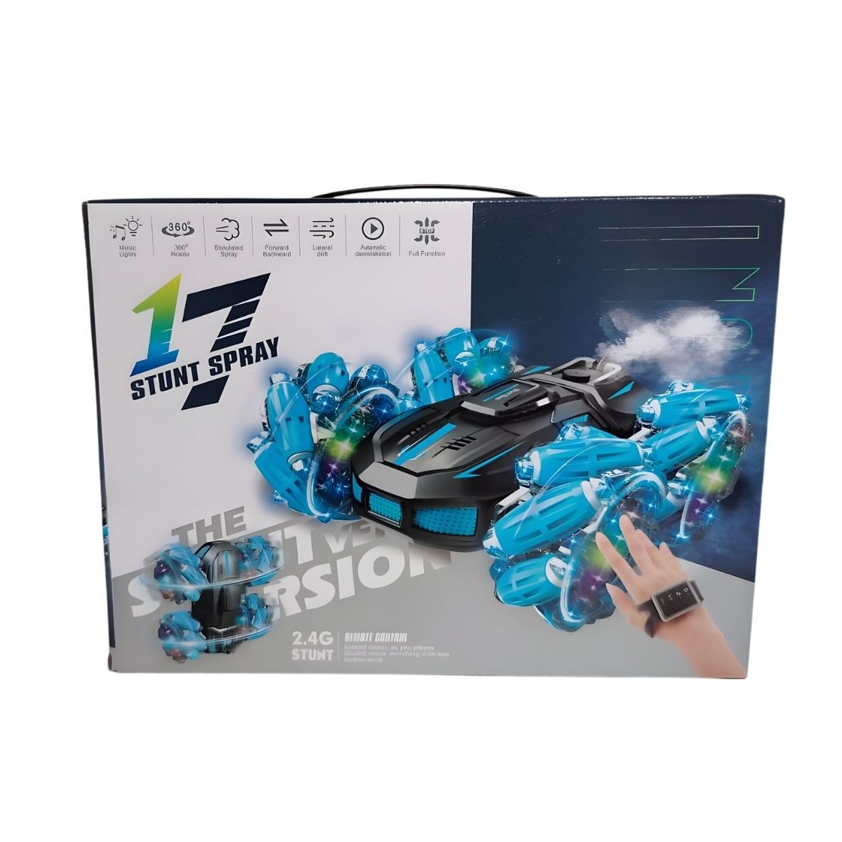 GENERICO - Auto a Control Remoto Acrobático Stunt Spray 360 con Control Reloj y Efecto Nitro