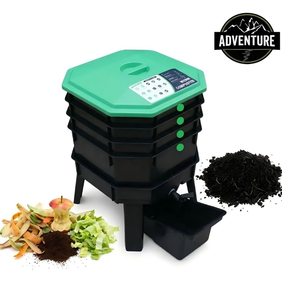 ANYHOGAR - Vermicompostera De 4 Bandejas Plástico Reciclado Compostera