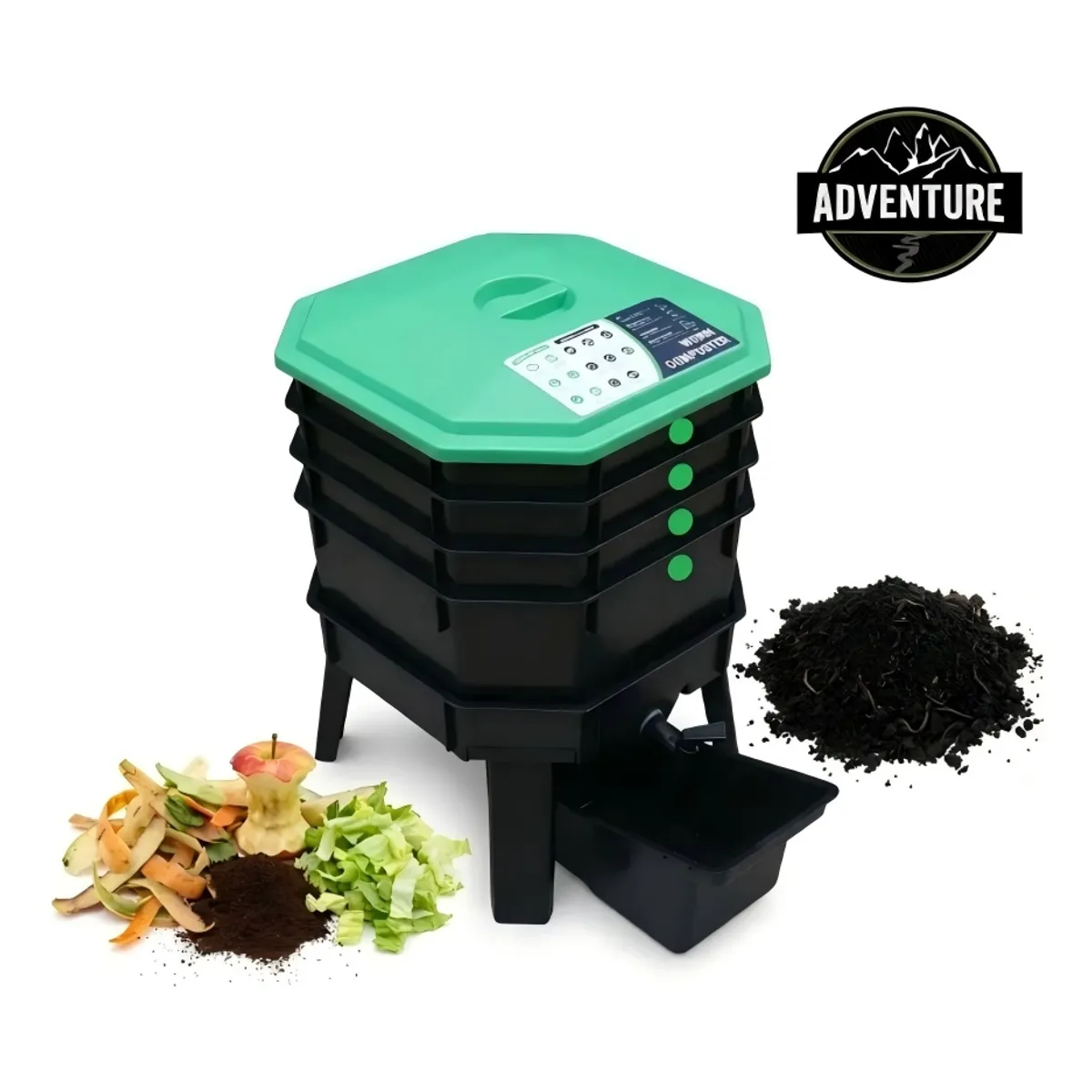 ANYHOGAR - Vermicompostera De 4 Bandejas Plástico Reciclado Compostera