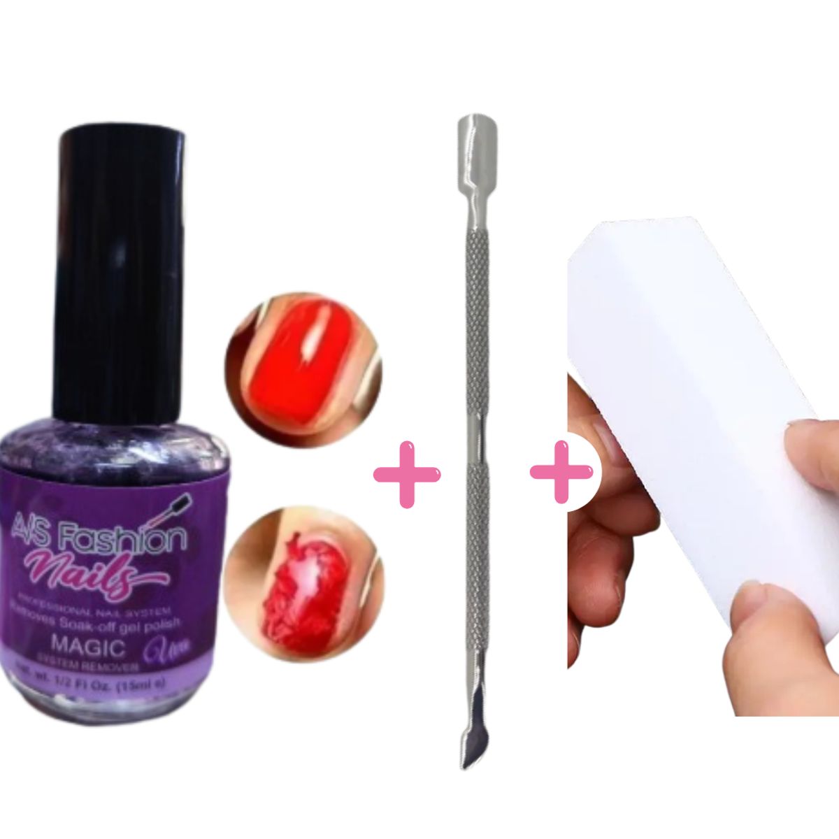 GENERICO - PACK REMOVEDOR DE GEL A/S FASHION + 1 REPUJADOR +1 BAFER