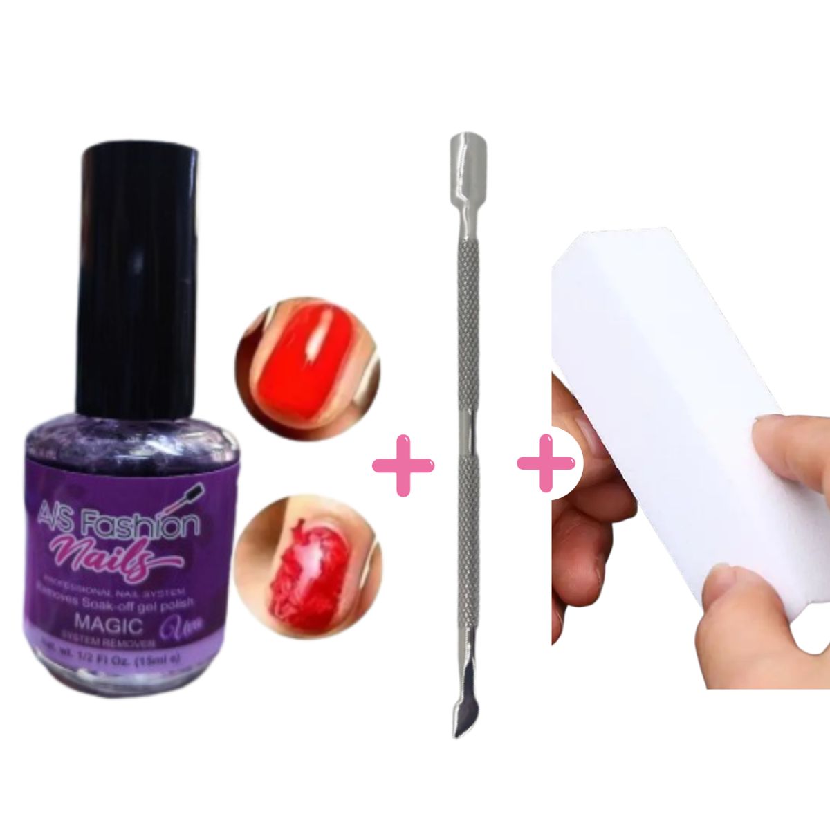 GENERICO - PACK REMOVEDOR DE GEL A/S FASHION + 1 REPUJADOR +1 BAFER