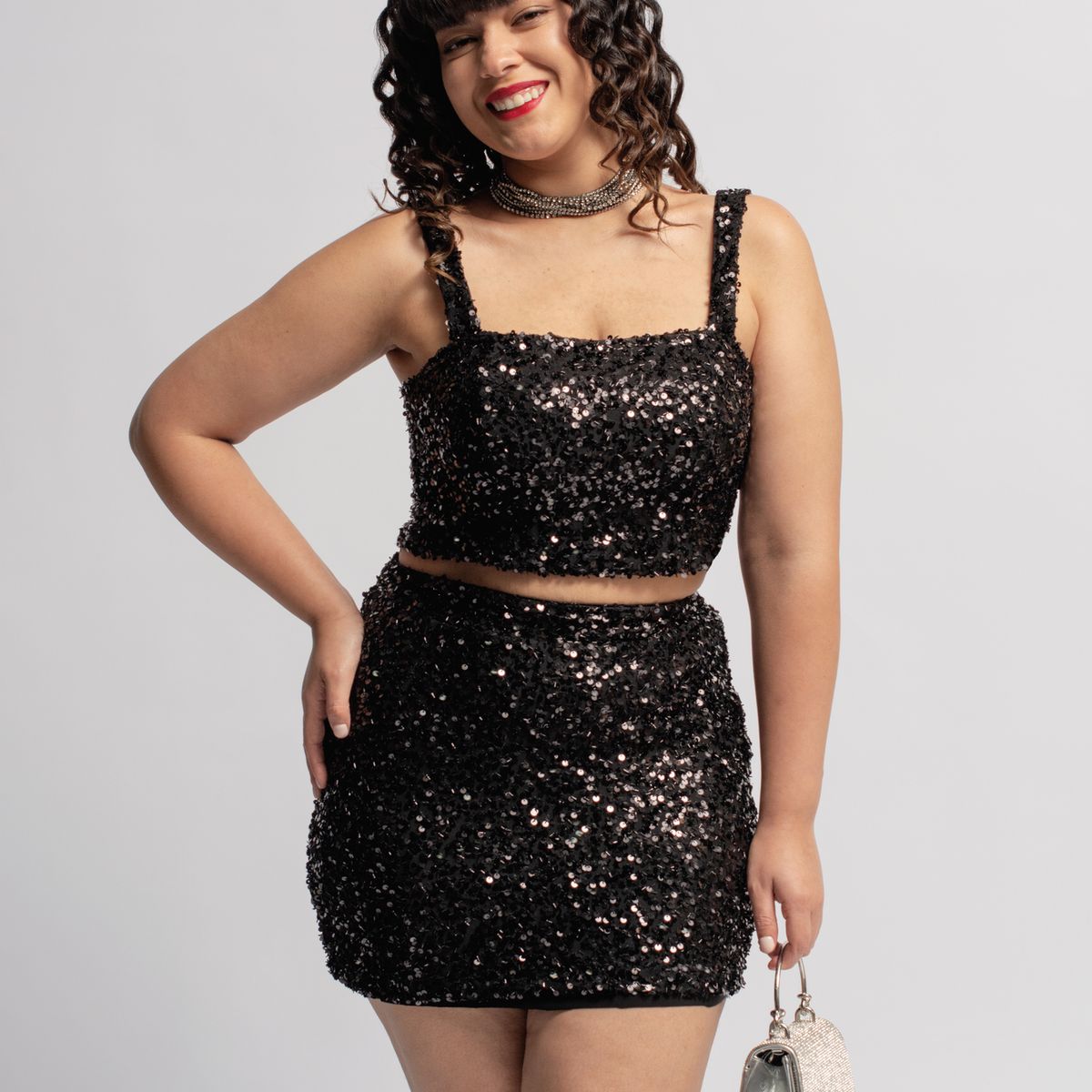 MISS LADY - Mini Falda de Brillos Mujer