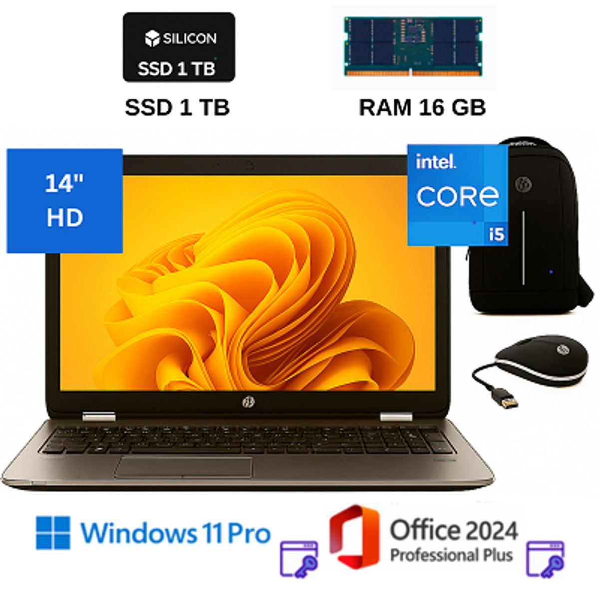 HP - HP ProBook 640 I5, con 16GB RAM, SSD  1TB + Windows 11Pro+ Office 2024PP+Mochila y Mouse