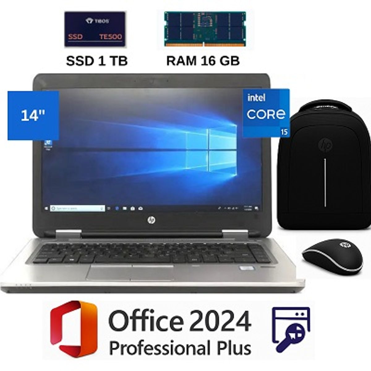 HP - HP ProBook 640 I5, con 16GB RAM, SSD  1TB + Office 2024PP+Mochila y Mouse