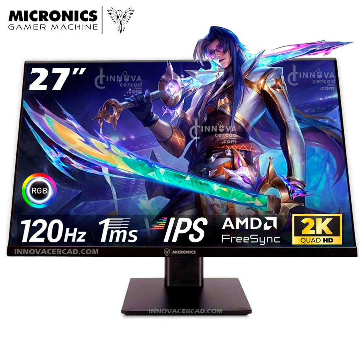 MICRONICS - Monitor Micronics Matrix GM27FQ , de 27" 2K 2560 x 1440, IPS, 120HZ, 1MS, AMD FreeSync.