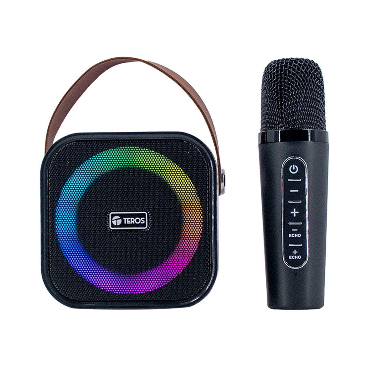 TEROS - Parlante Portatil Karaoke Teros Negro 10W Bluetooth Microfono Inalambrico