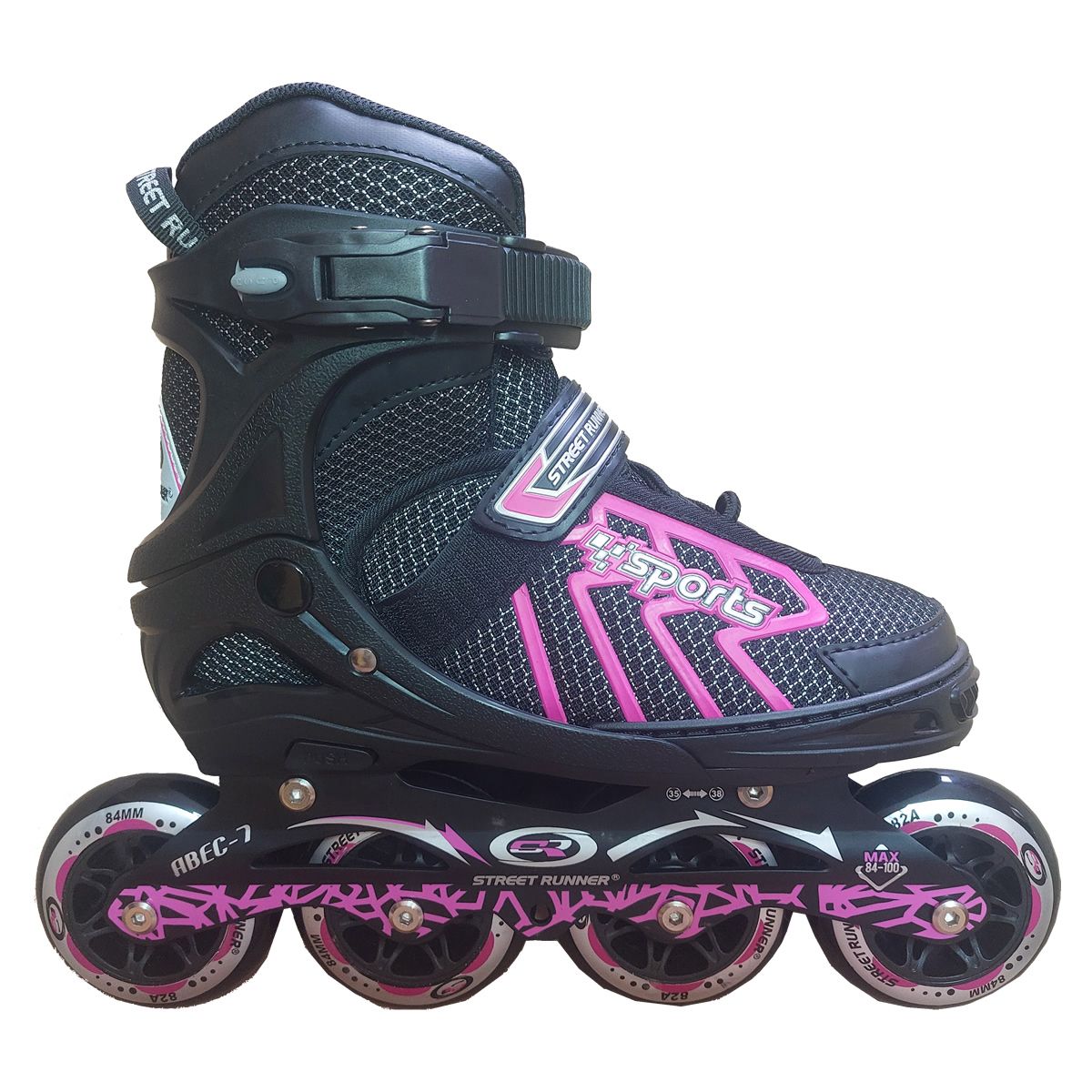 GENERICO - Patin lineal negro con fucsia  talla regulable de 35-36