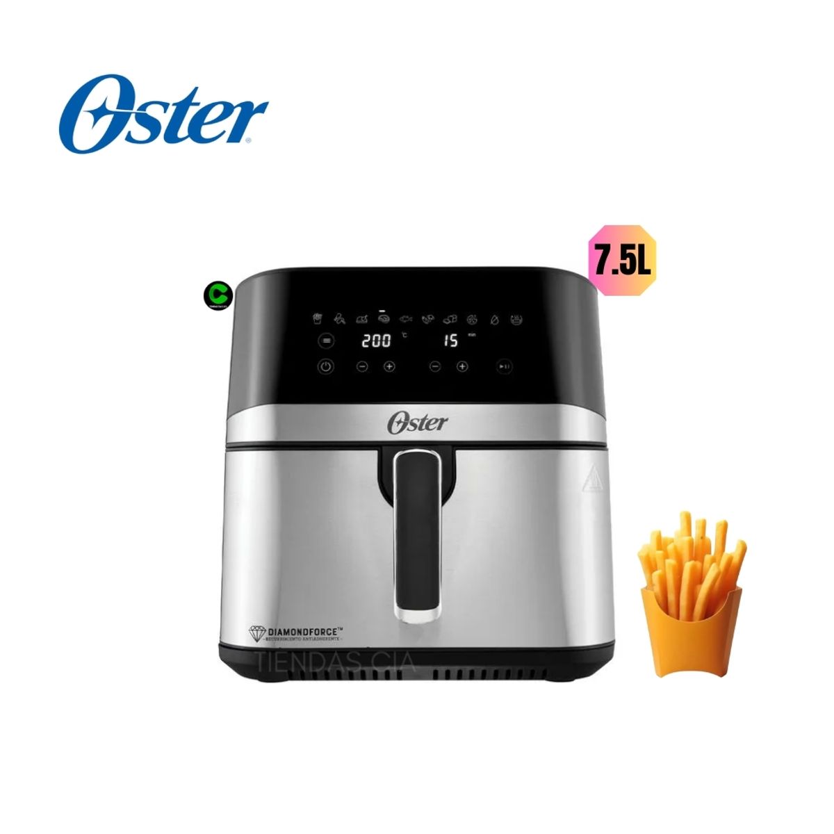 OSTER - Freidora de Aire Digital Oster 7.5 L DiamondForce CKSTAF75DSSDF
