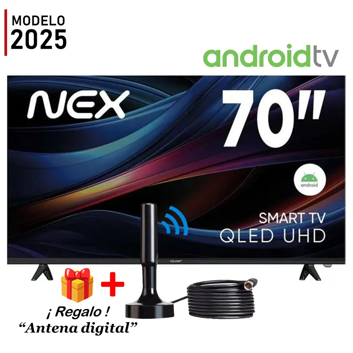 NEX - Televisor Nex QLED 70 4K UHD Android TV TVQLED70S + Antena Digital