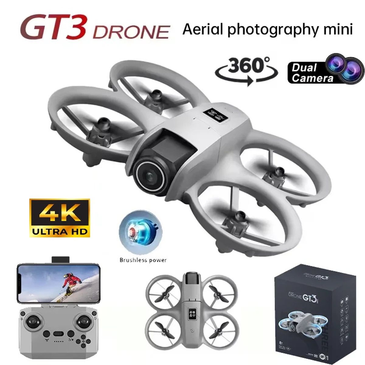 GENERICO - Drone GT3 Dual Camera 4K Luces LED + CR + Lentes de Realidad Virtual  VR Regalo Navidad Genieka
