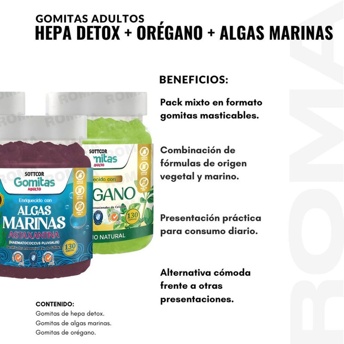 GENERICO - PACK 3 GOMITAS HEPA DETOX + ORÉGANO + ALGAS MARINAS SOTTCORLABS
