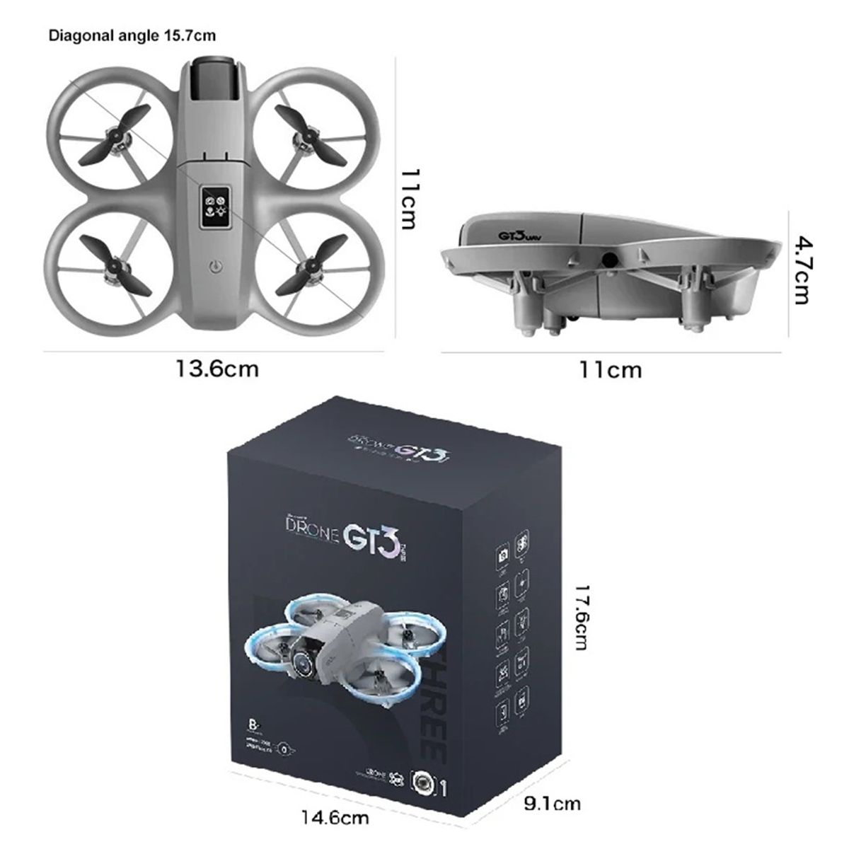 GENERICO - Mini Drone GT3 Dual Camera 4K Luces LED Lentes de Realidad Virtual  VR + CR Regalo Navidad Genieka