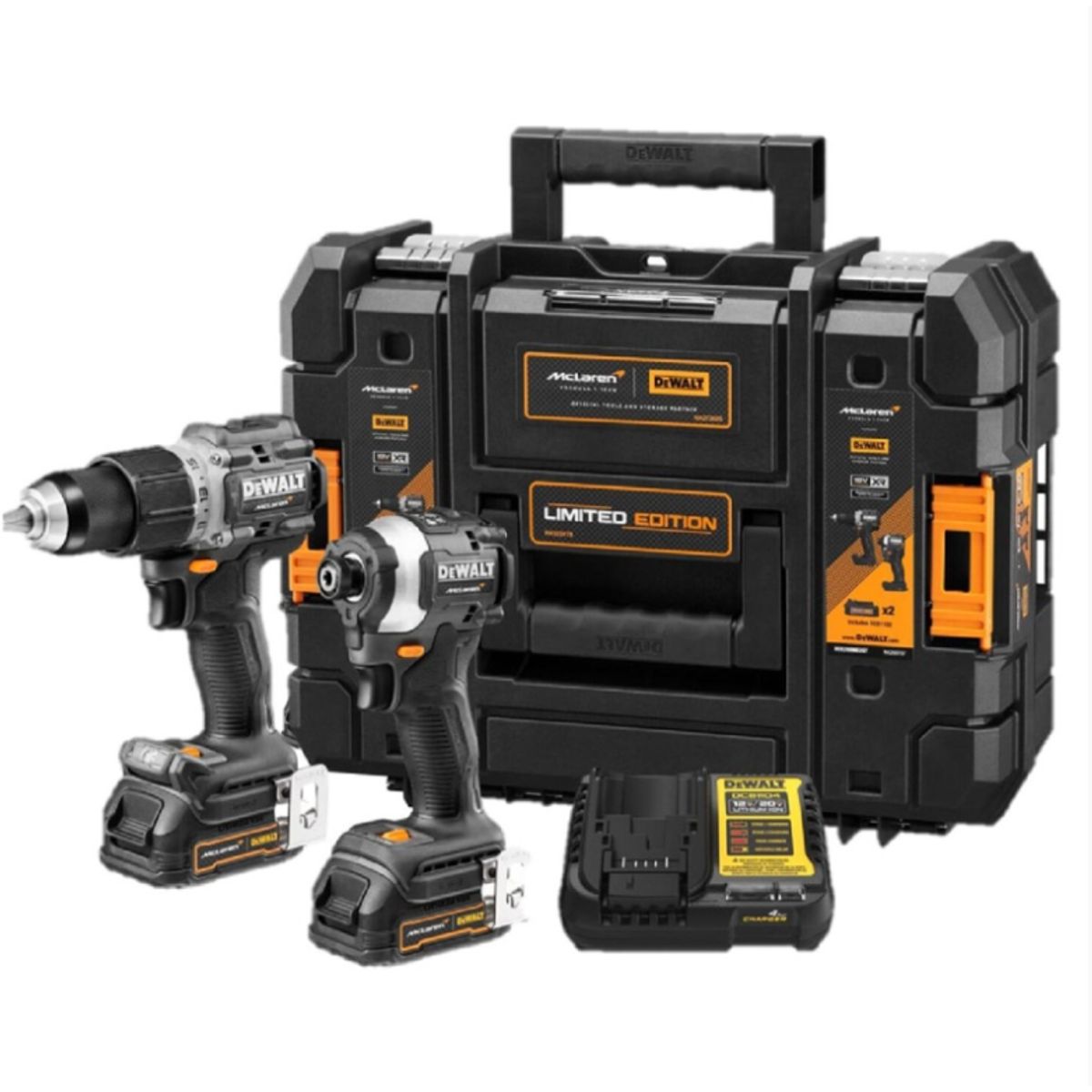 DEWALT - Taladro Percutor 12 + Atornillador de Impacto 14 Hex 20V Brushless Dewalt x McLaren
