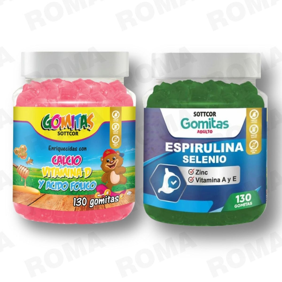 GENERICO - PACK 2 GOMITAS CALCIO NIÑOS + ESPIRULINA ADULTOS SOTTCORLABS