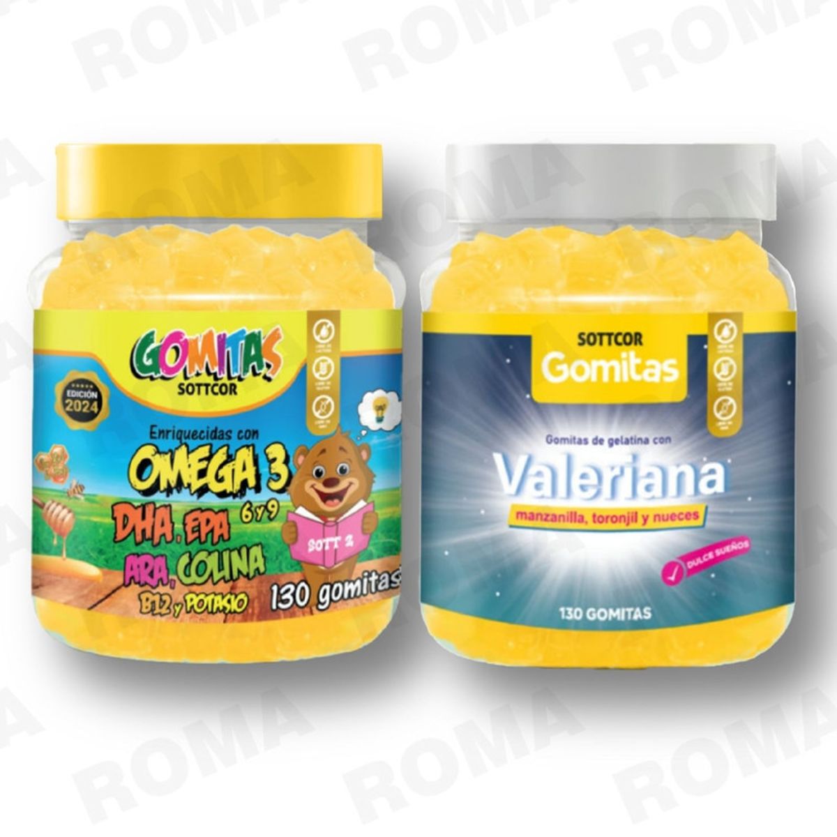 GENERICO - PACK 2 GOMITAS OMEGA 3 NIÑOS  + GOMITAS VALERIANA ADULTOS SOTTCORLABS