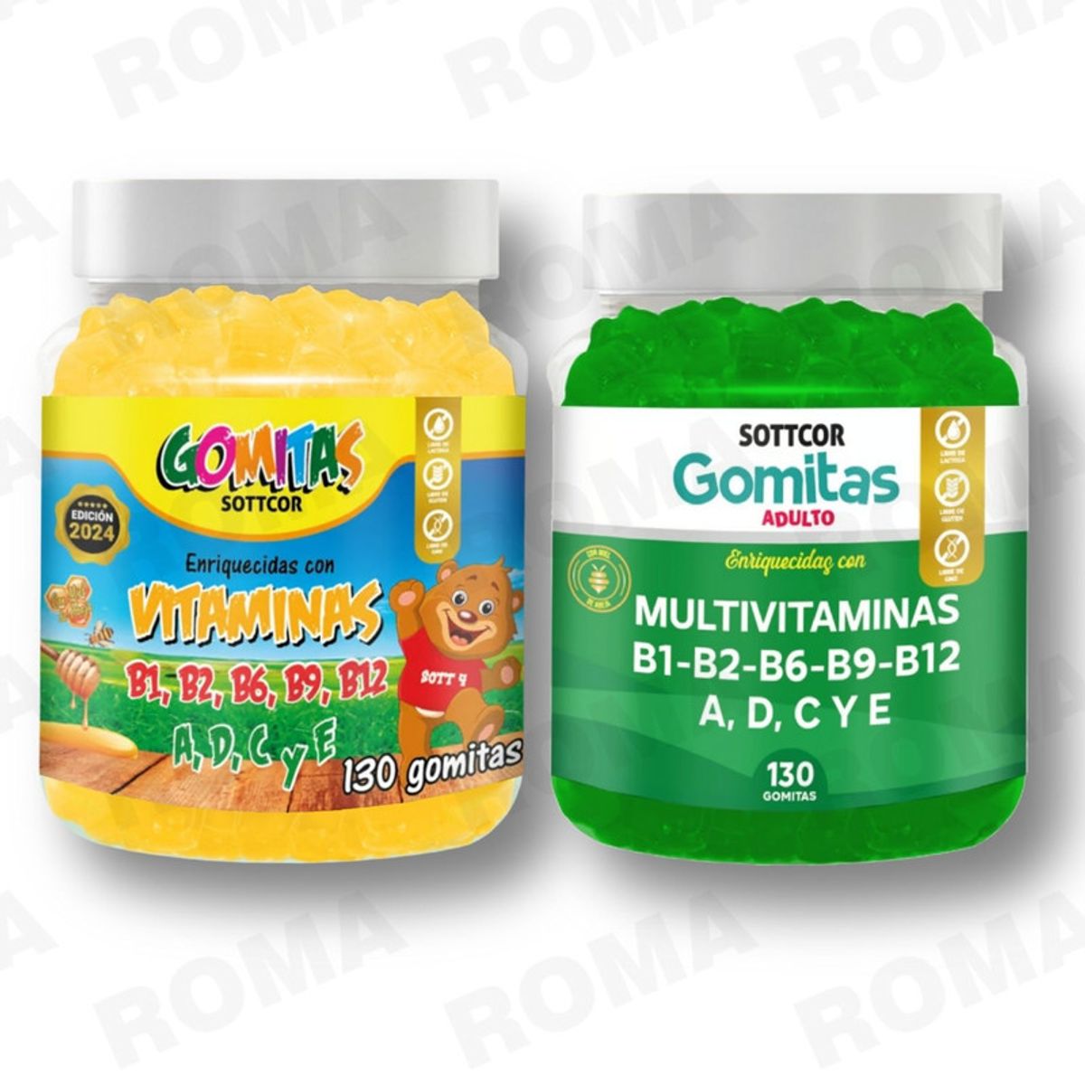 GENERICO - PACK 2 GOMITAS VITAMINAS NIÑOS + MULTIVITAMINAS ADULTOS SOTTCORLABS