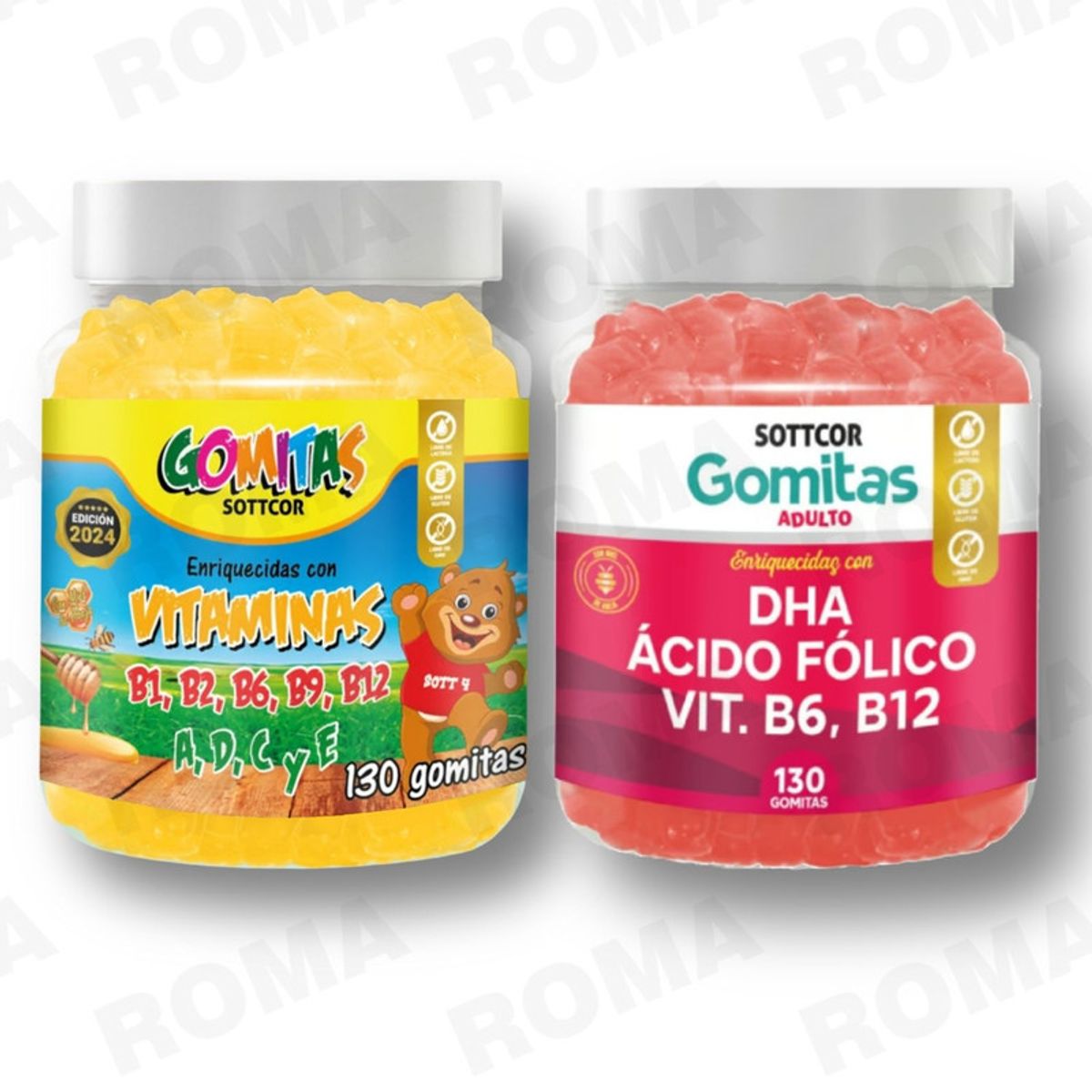 GENERICO - PACK 2 GOMITAS VITAMINAS NIÑOS + DHA ACIDO FOLICO SOTTCORLABS