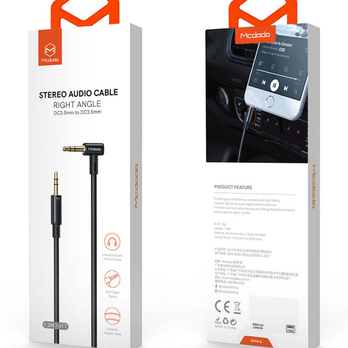 MCDODO - Cable de Audio MCDODO 1.2 metros Macho a Macho 3.5mm CA‐759 Negro