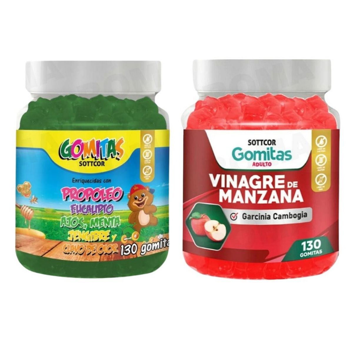 GENERICO - PACK 2 GOMITAS PROPÓLEO NIÑOS + GOMITAS VINAGRE DE MANZANA SOTTCORLABS