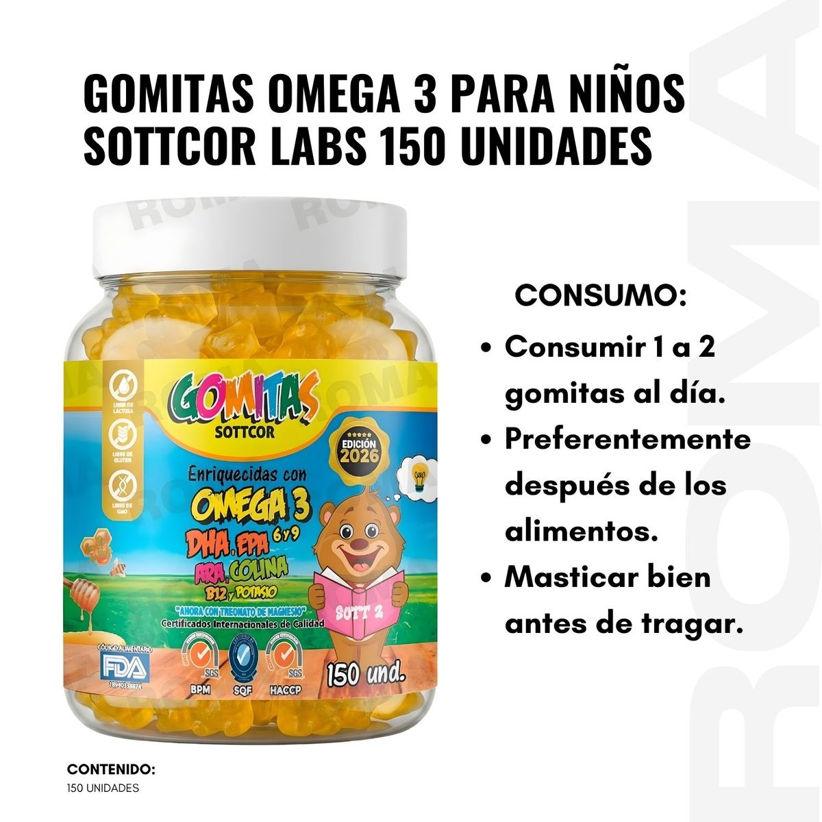 GENERICO - GOMITAS OMEGA 3 NIÑOS 150 UND SOTTCOR LABS