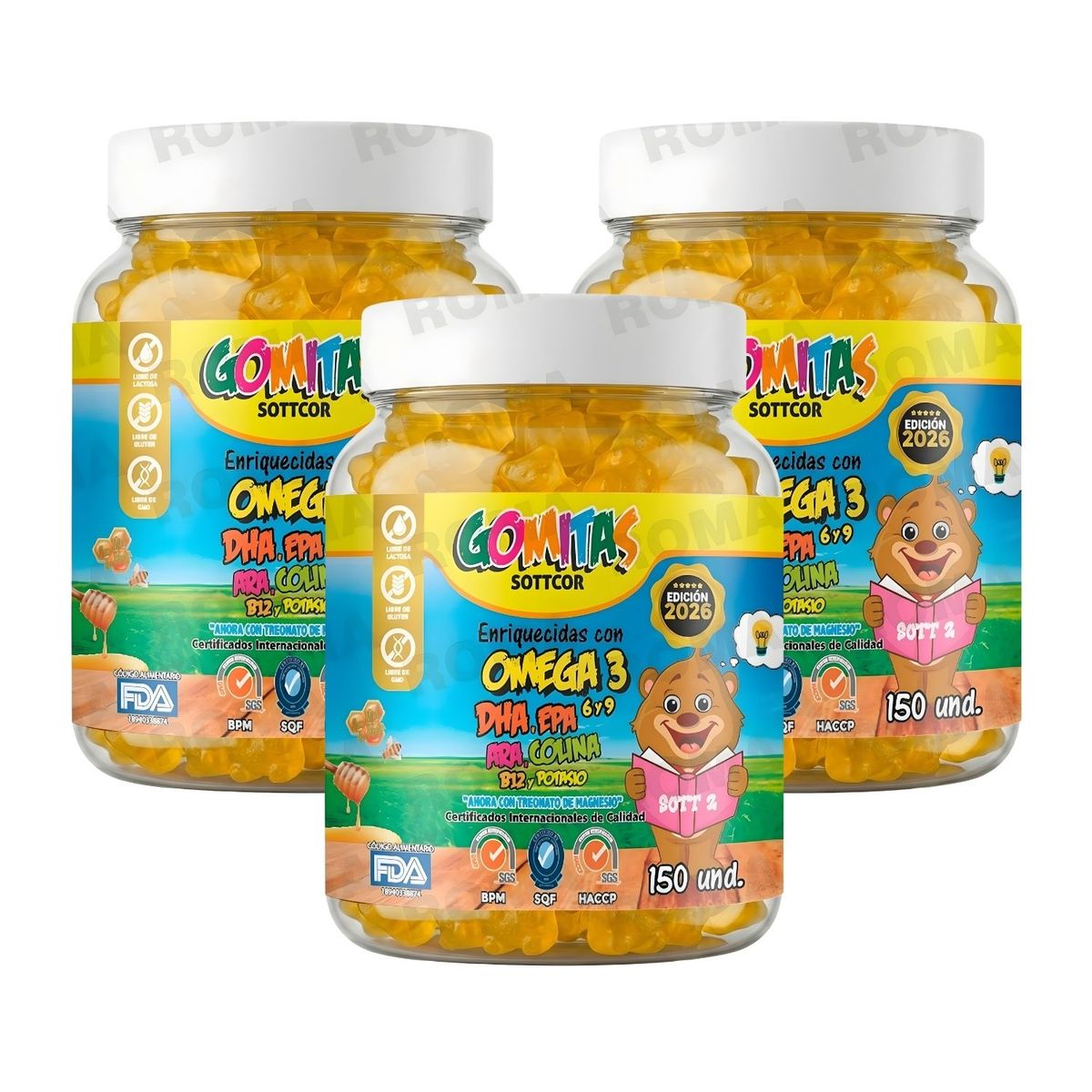 GENERICO - PACK 3 GOMITAS OMEGA 3 NIÑOS 450 UND  SOTTCOR LABS