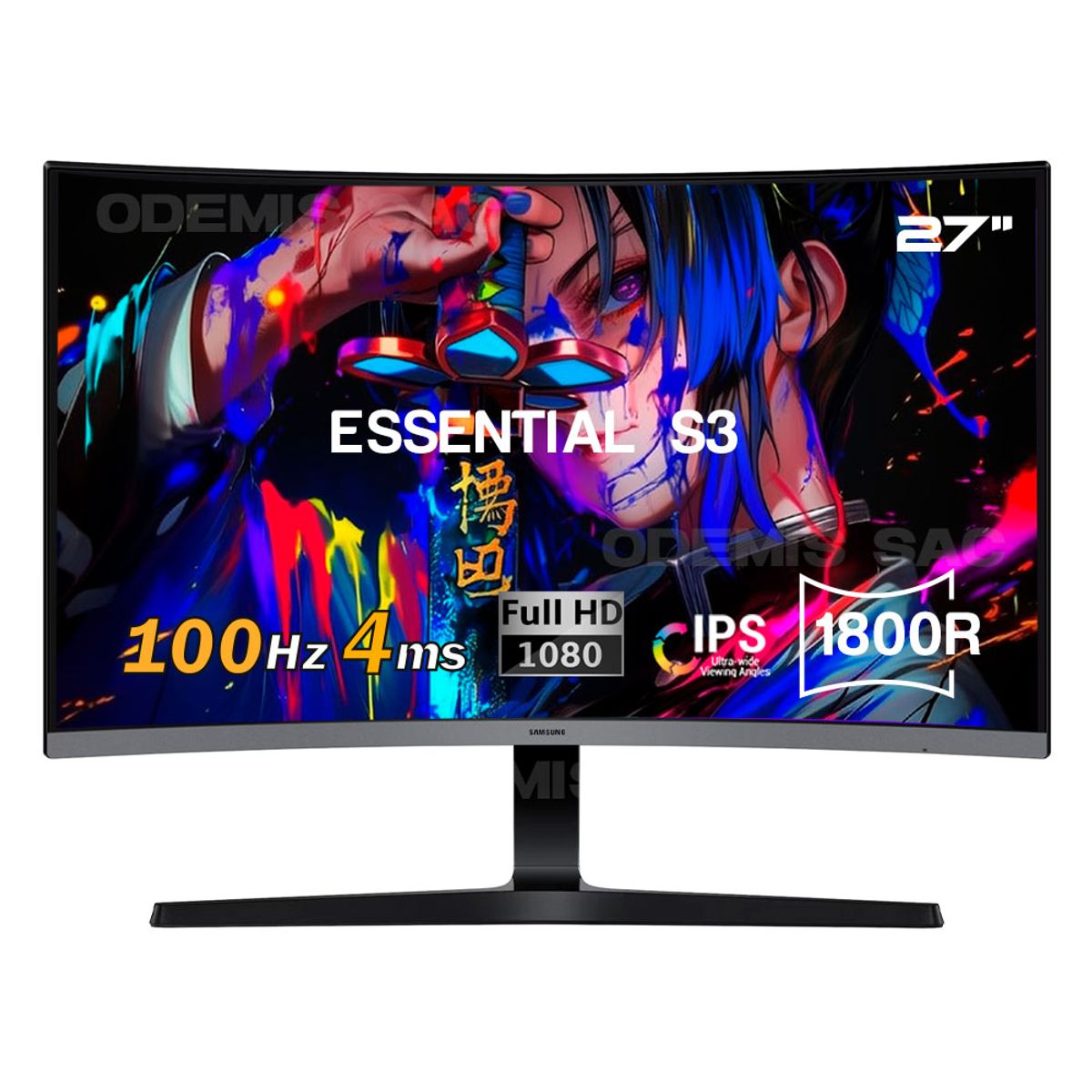 SAMSUNG - MONITOR SAMSUNG ESSENTIAL S3 27 CURVO FD 100HZ 4MS PN LS27D390GANXZA