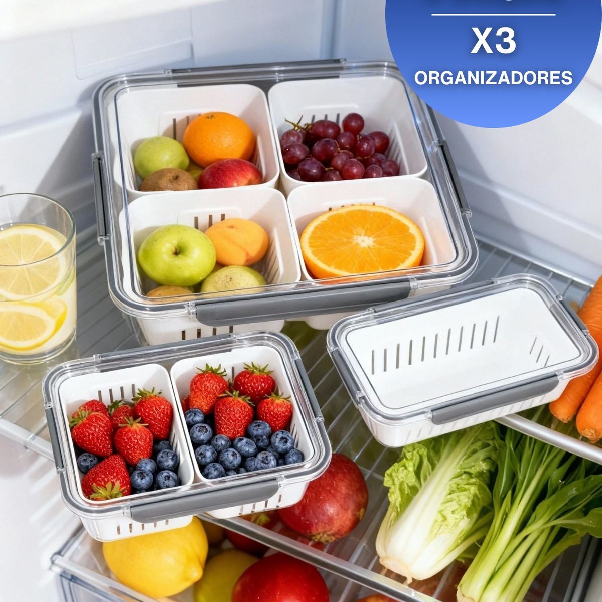 GENERICO - Pack x 3 Organizadores De Frutas y Verduras Para Refrigeradora