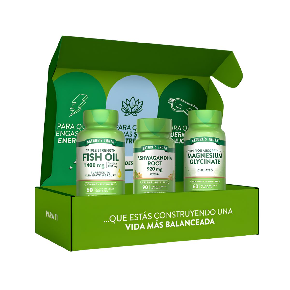 NATURE'S TRUTH - BOX Glicinato de Magnesio, Omega 3 Fish Oil 1400 mg y Ashwagandha Root Nature´s Truth