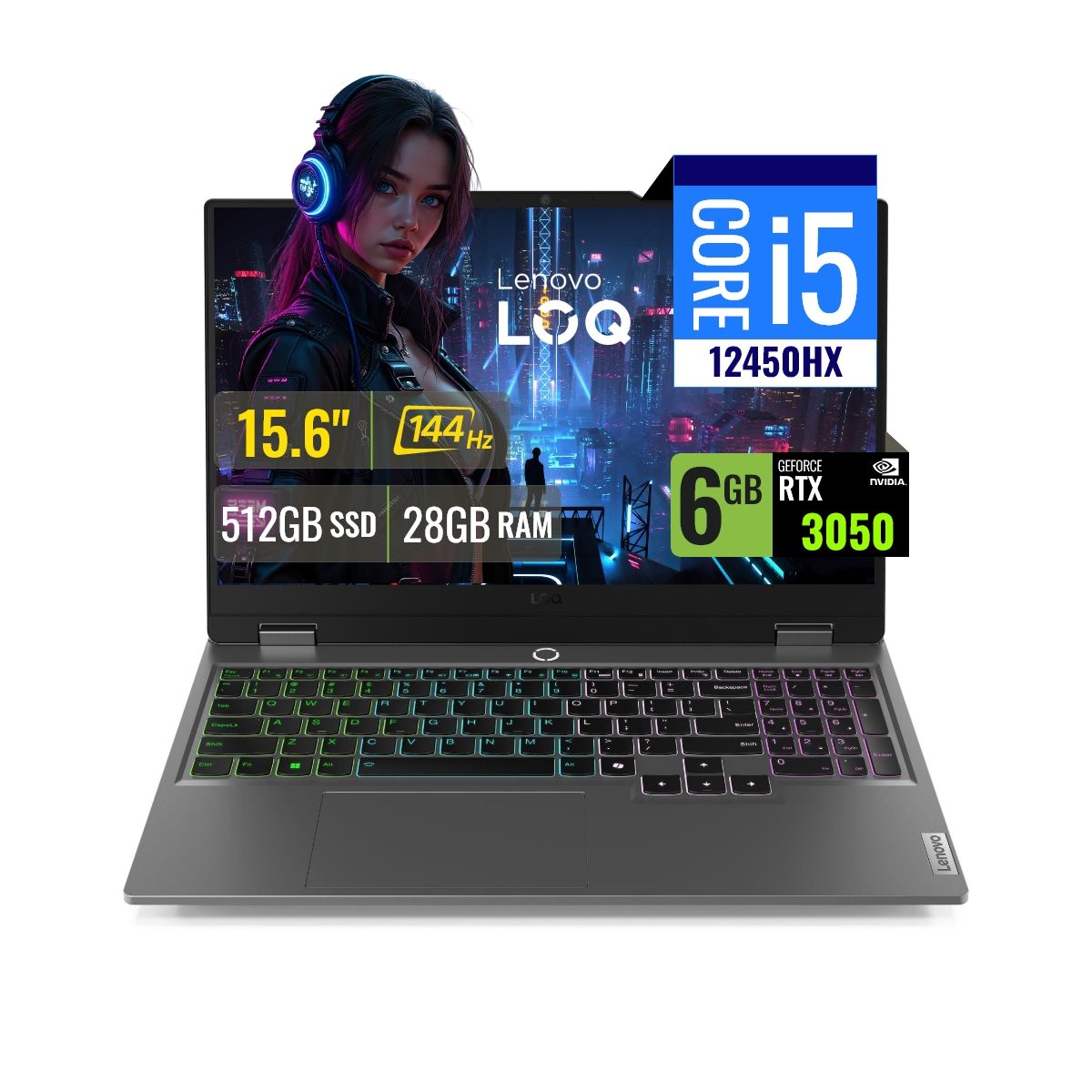 LENOVO - Laptop Lenovo LOQ 15IAX9 Intel Core i5 12450HX 28GB RAM 512GB SSD M2 6GB RTX 3050 15.6" FHD FreeDOS