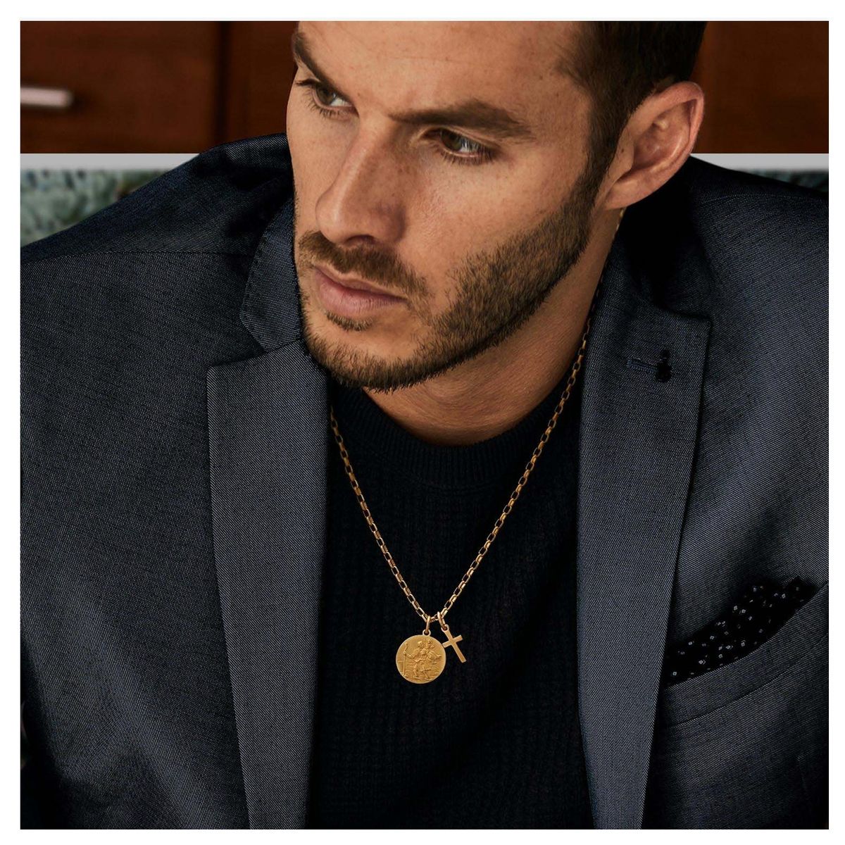 YANBAL - Cadena Collar SAN CRISTOBAL DORE para Hombre Bañado en Oro