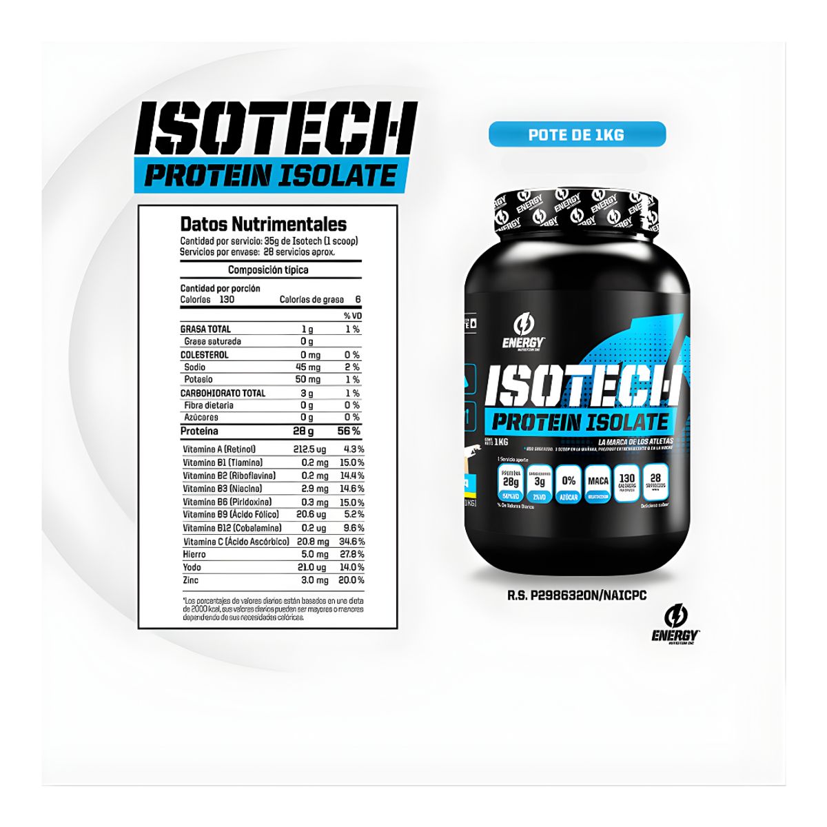 ENERGY NUTRITION - Isotech Proteina Isolatada Energy Nutrition 1 kg - Vainilla