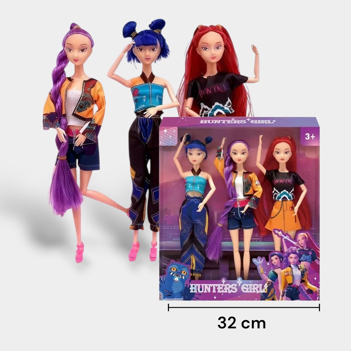 GENERICO - Set x3 Muñecas Las Guerreras Kpop - Demon Hunters Articulables y Coleccionable