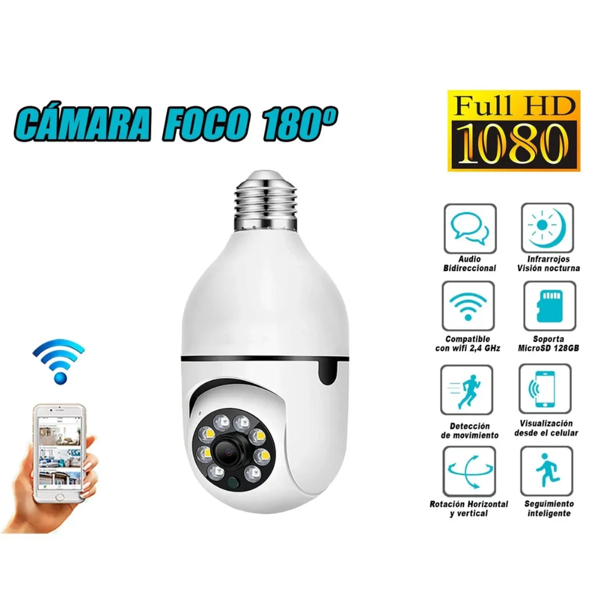 GENERICO - Foco Camara de Seguridad de 360° con Wifi Full HD