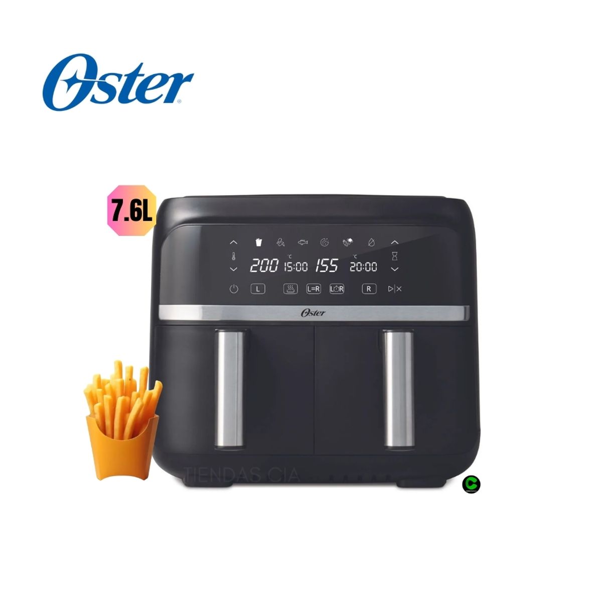 OSTER - Freidora de Aire Dual Oster 7.6 L Digital con recubrimiento DiamondForce CKSTAF7MCDDF
