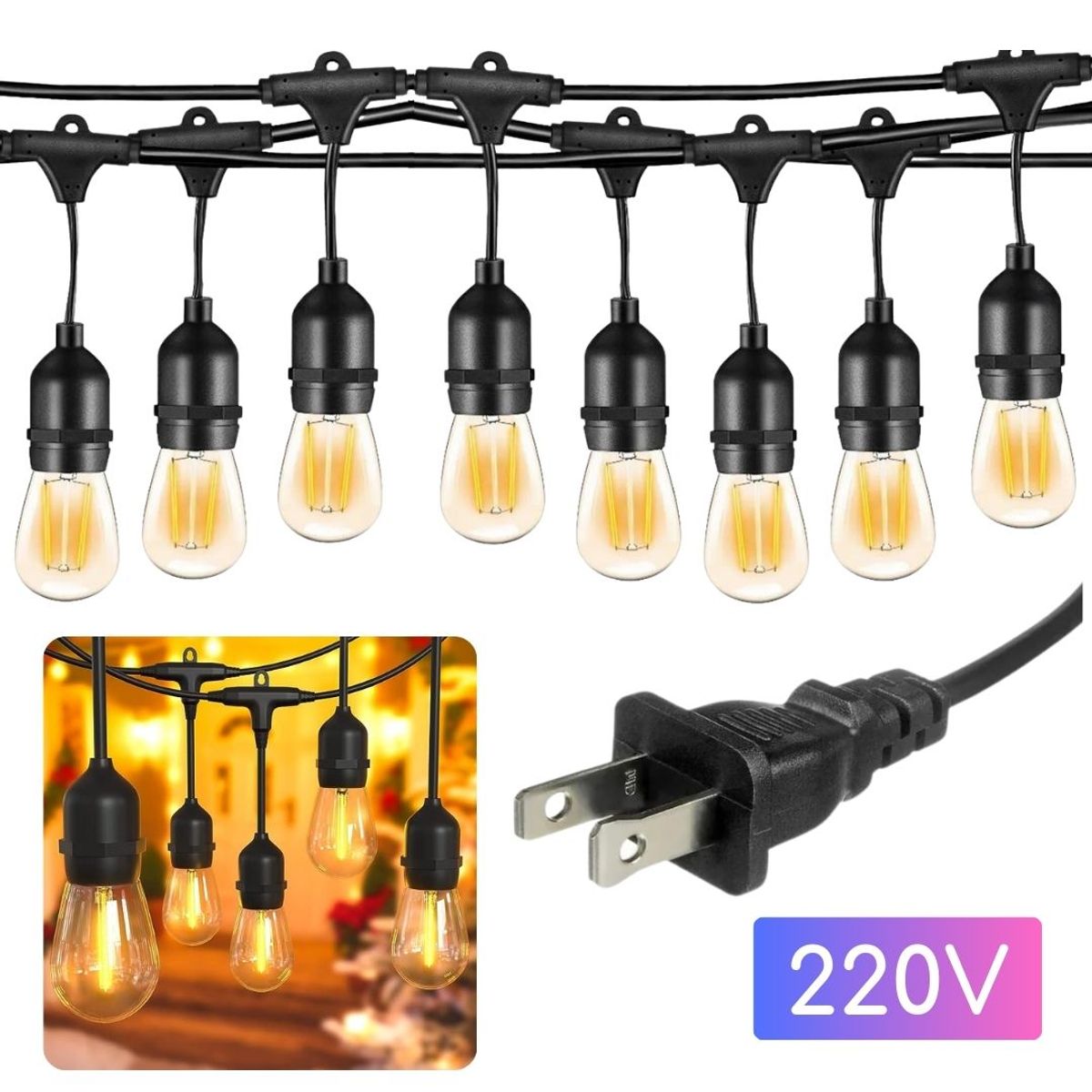 SEISA - Foco Luces Guirnaldas 10 Metros 20 focos para Exterior Balcon Terrazas Jardín Fiesta G1020