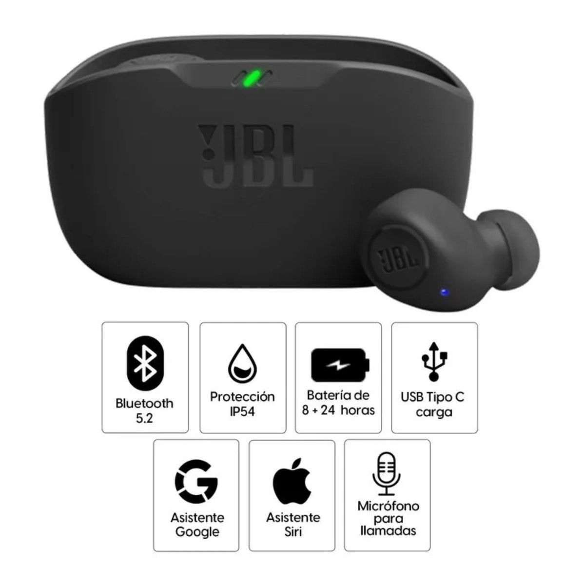 JBL - Audífonos Bluetooth JBL Wave Buds IP54 32h True Wireless Negro