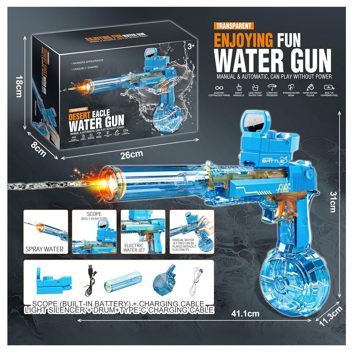 GENERICO - PISTOLA DE AGUA ELECTRICA CON LUCES RGB