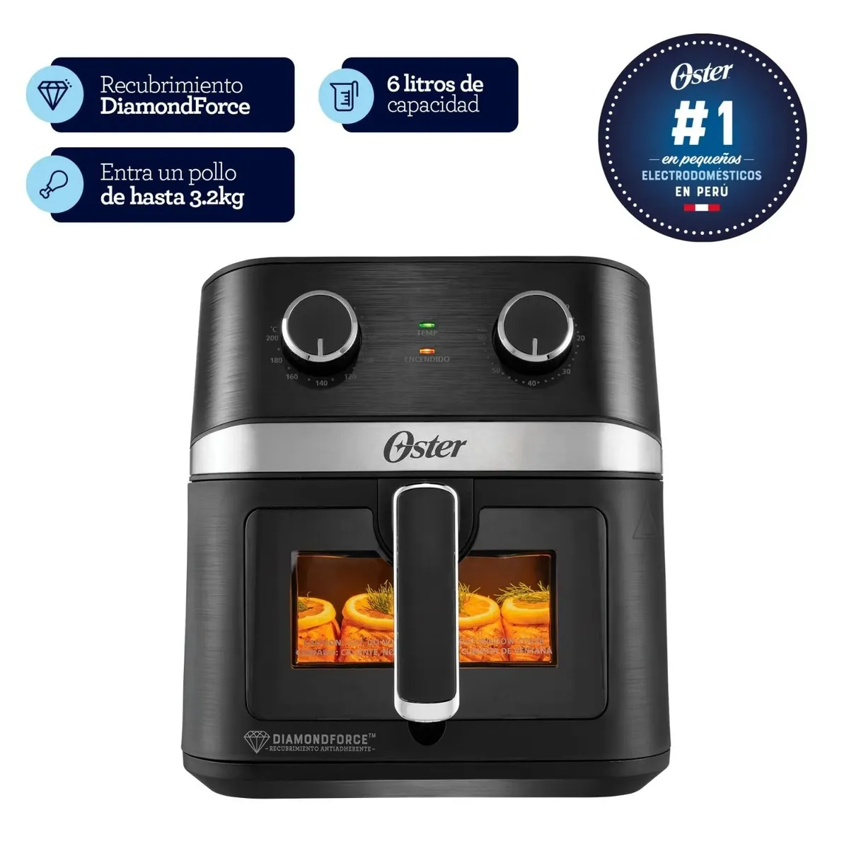 OSTER - Freidora De Aire Oster 6L Manual Ventana Y Diamondforce - Negro
