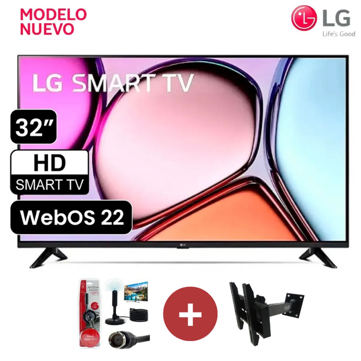 LG - Smart TV LG 32 HD 32LR600BPSC con webOS y AI ThinQ + Antena Digital + Rack