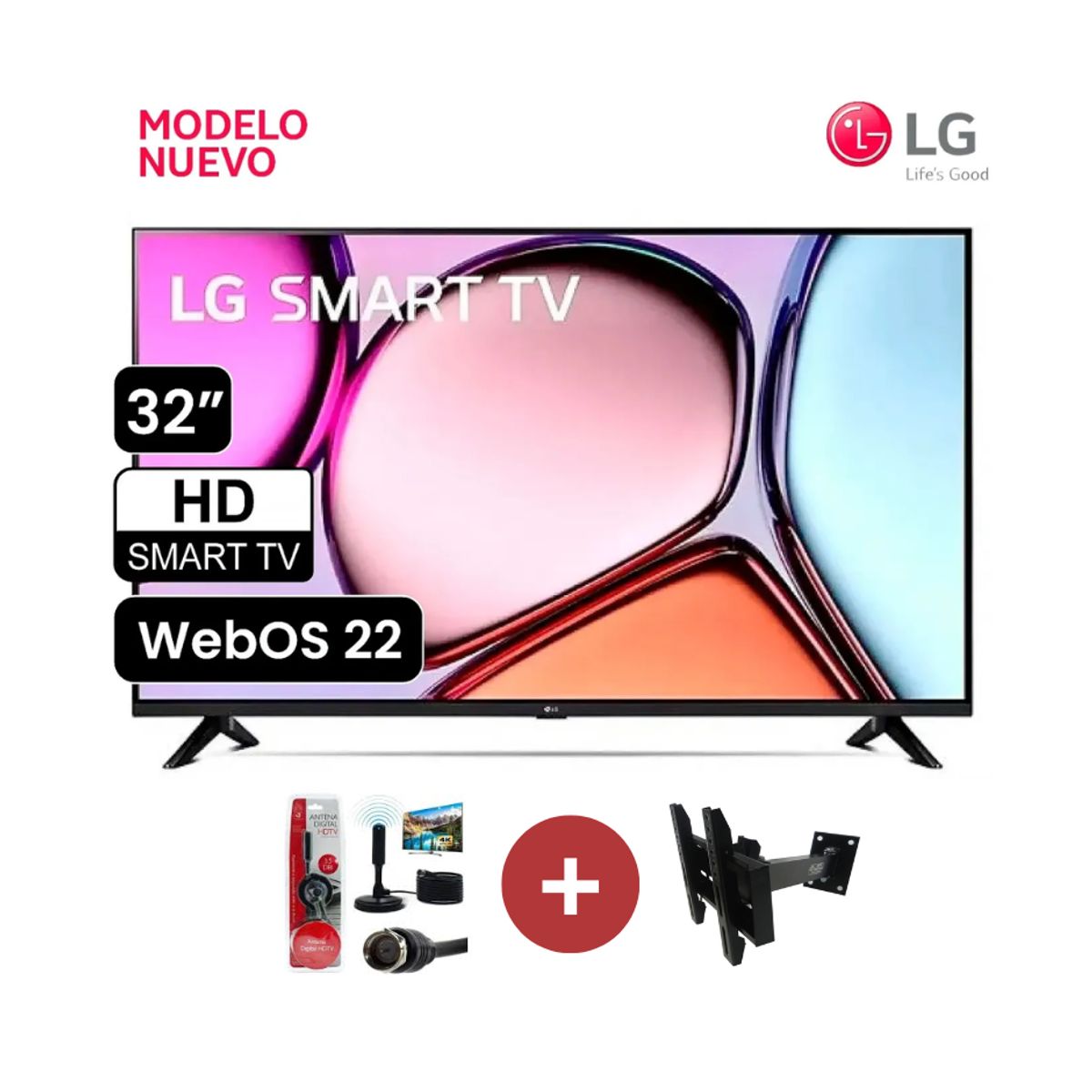 LG - Smart TV LG 32 HD 32LR600BPSC con webOS y AI ThinQ + Antena Digital + Rack