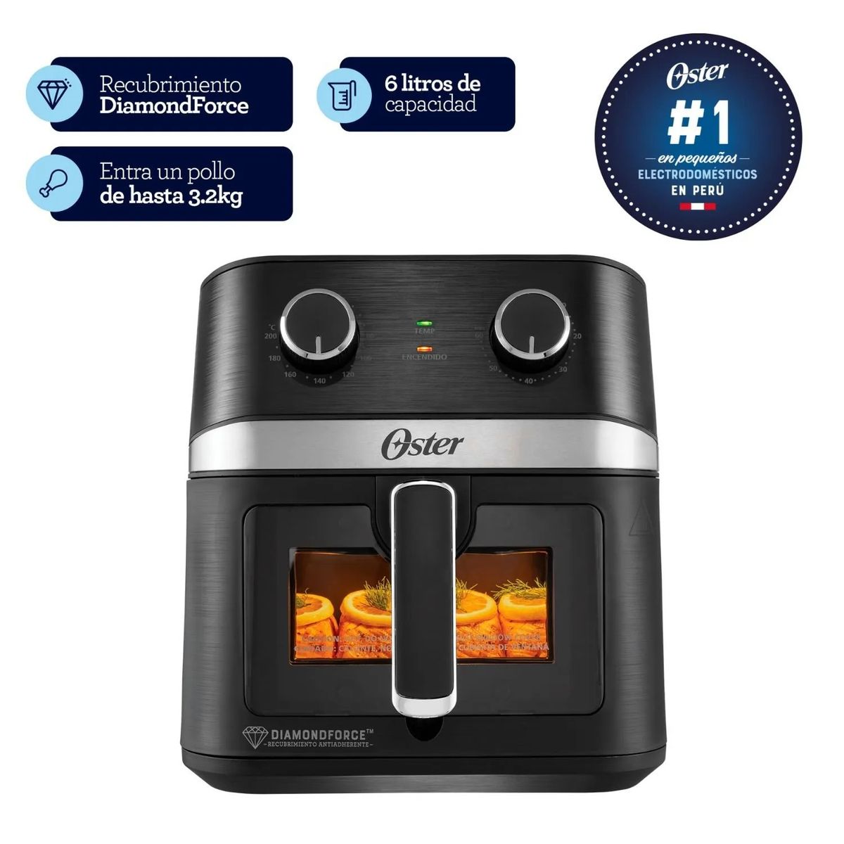 OSTER - Freidora De Aire Oster 6L Manual Con Ventana Diamondforce - Negro