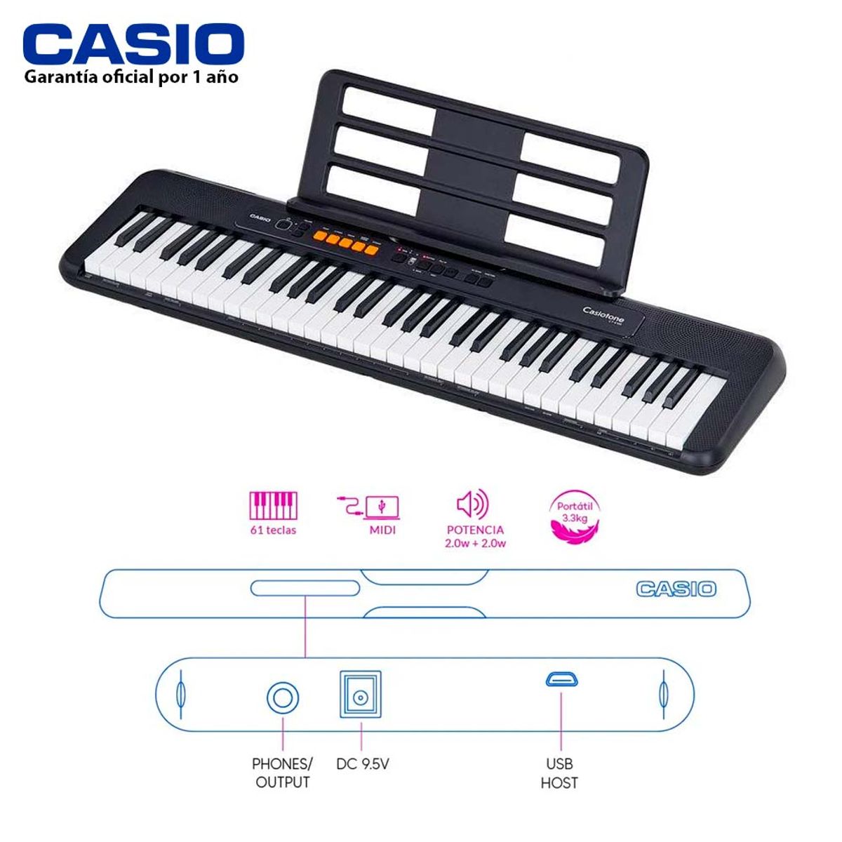 CASIO - Teclado de 61 teclas Casio CT-S100 C2 - Mas adaptador Casio