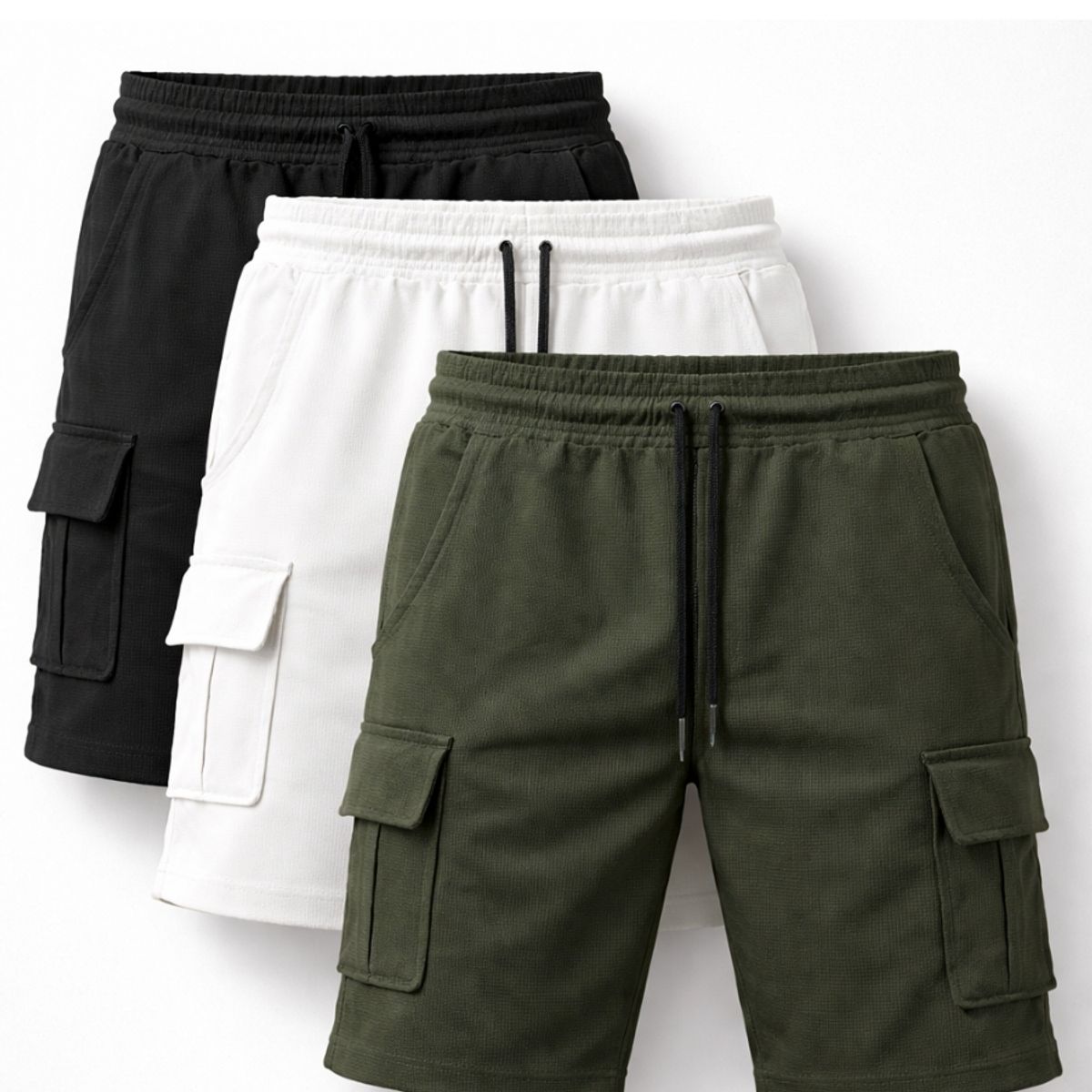 ENKI - SHORT CARGO HOMBRE ENKI PACK X3 ALGODÓN WAFFLE NEGRO BLANCO VERDE