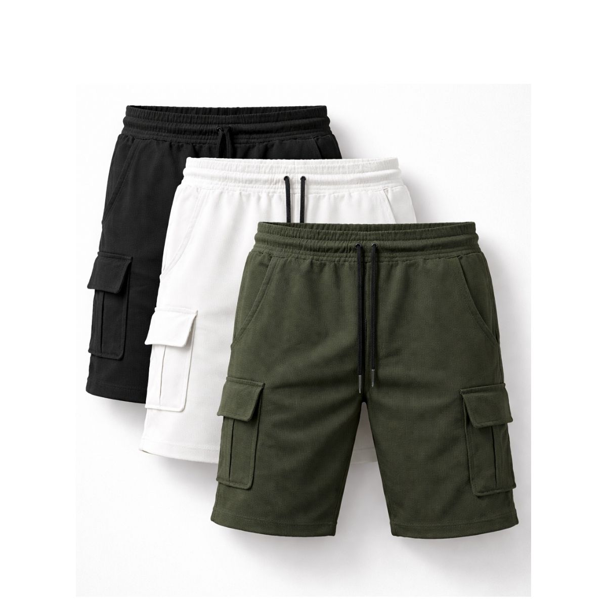 ENKI - SHORT CARGO HOMBRE ENKI PACK X3 ALGODÓN WAFFLE NEGRO BLANCO VERDE
