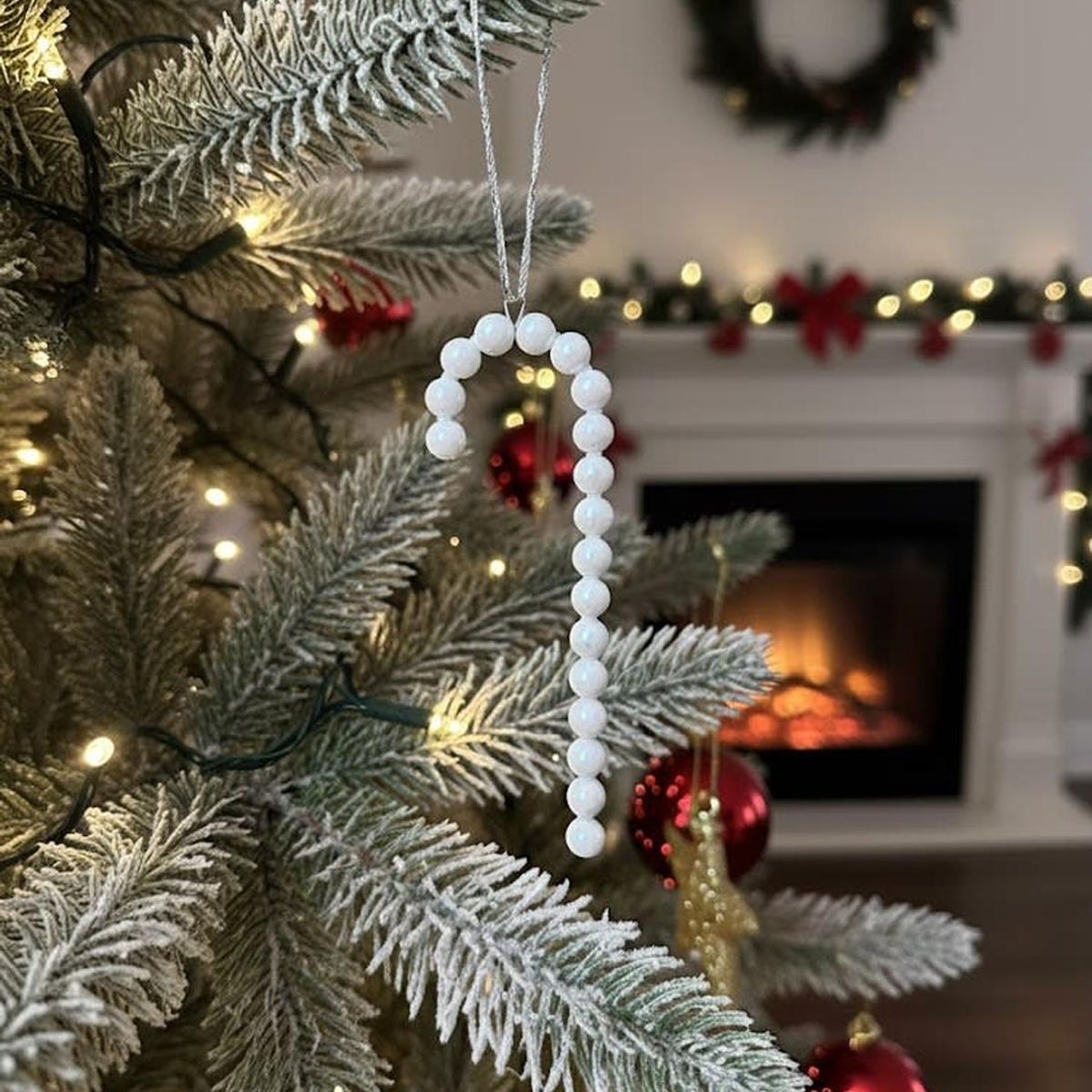 MAP DESIGN HOME - Set 6 pcs Colgante Baston Navideño Perlado 14x04 cm